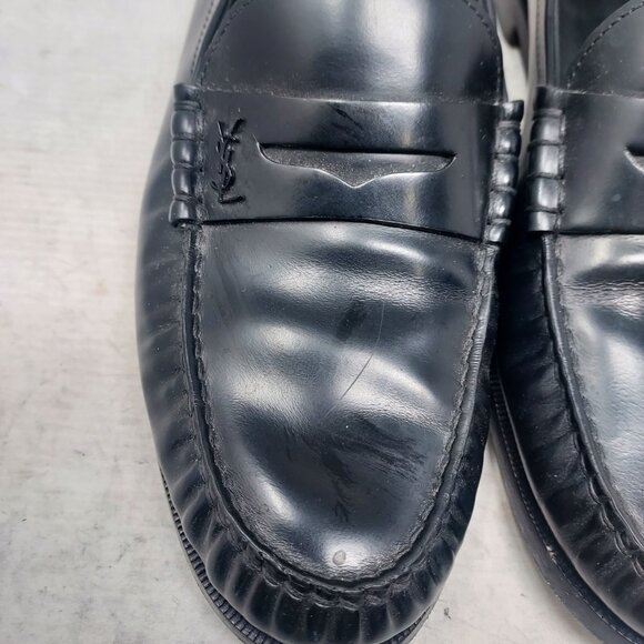 YSL Yves Saint Laurent MENS  Black Logo Penny Patent Loafer Shoe main image 8